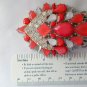 Orange tiered rhinestone chunky statement necklace pendant earrings set