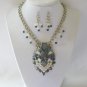 Grey tiered rhinestone chunky statement necklace pendant earrings set