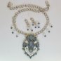 Grey tiered rhinestone chunky statement necklace pendant earrings set