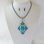 Aqua Blue rhinestone pendant statement necklace earrings set