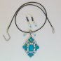 Aqua Blue rhinestone pendant statement necklace earrings set