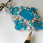 Aqua Blue rhinestone pendant statement necklace earrings set