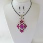 Purple rhinestone pendant statement necklace earrings set
