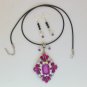 Purple rhinestone pendant statement necklace earrings set