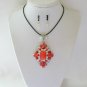 Orange rhinestone pendant statement necklace earrings set