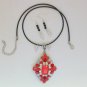 Orange rhinestone pendant statement necklace earrings set