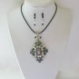 Grey rhinestone pendant statement necklace earrings set