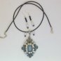 Grey rhinestone pendant statement necklace earrings set