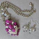 Purple tiered rhinestone chunky statement necklace pendant earrings set Purple tiered rhinestone chunky statement necklace pendant earrings set