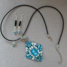 Aqua Blue rhinestone pendant statement necklace earrings set Aqua Blue rhinestone pendant statement necklace earrings set