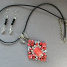 Orange rhinestone pendant statement necklace earrings set Orange rhinestone pendant statement necklace earrings set