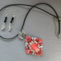 Orange rhinestone pendant statement necklace earrings set