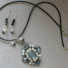 Grey rhinestone pendant statement necklace earrings set