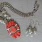 Orange marquis rhinestone pendant statement necklace crystal earrings set