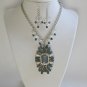 Grey marquis rhinestone pendant statement necklace crystal earrings set