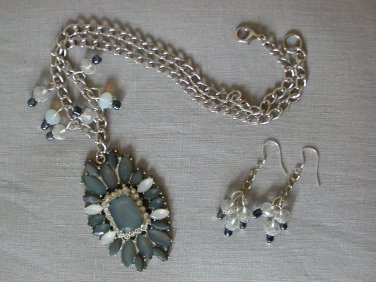 Grey marquis rhinestone pendant statement necklace crystal earrings set