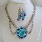 Aqua Blue rhinestone swag chain pendant statement necklace and earrings set Aqua Blue rhinestone swag chain pendant statement necklace and earrings set