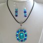 Aqua Blue rhinestone pendant necklace and crystal earrings set