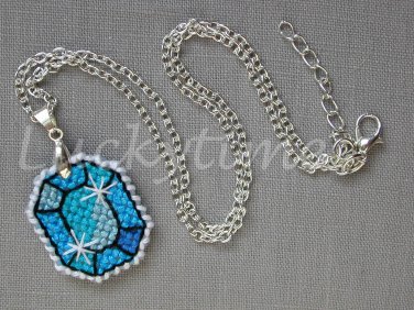Aqua Gem Gemstone Plastic Canvas Pendant Necklace