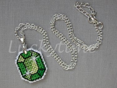 Lime Green gem gemstone Plastic Canvas chain necklace pendant