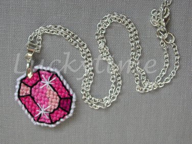 Hot Pink gem gemstone Plastic Canvas pendant chain necklace