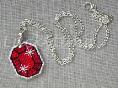 Crimson Red gem gemstone Plastic Canvas pendant chain necklace