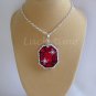 Crimson Red gem gemstone Plastic Canvas pendant chain necklace