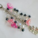 Cat Zipper Purse Charm pink iridescent flower grey bead Cat Zipper Purse Charm pink iridescent flower grey bead