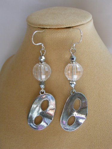 Silver mask mardi gras charm metallic crystal bead earrings