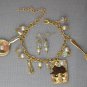 Baking chef pan crystal bead gold charm Bracelet Earrings Set
