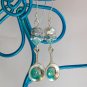 Frying pan chef aqua blue crystal bead charm bracelet earrings set
