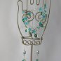 Frying pan chef aqua blue crystal bead charm bracelet earrings set