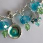 Frying pan chef aqua blue crystal bead charm bracelet earrings set
