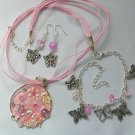 Pink enamel abstract butterfly pendant necklace and charm earrings Pink enamel abstract butterfly pendant necklace and charm earrings