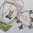 Enamel butterfly pink green pendant necklace bracelet charm earrings Enamel butterfly pink green pendant necklace bracelet charm earrings