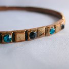 Vintage copper tone etched aqua black rhinestone crystal bangle bracelet Vintage copper tone etched aqua black rhinestone crystal bangle bracelet