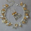 I love dogs yellow crystal bead charm Bracelet earrings Set