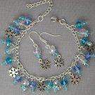 Baby blue aqua snowflake charm crystal bead Bracelet Earrings Set
