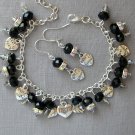 BFF best friend charm black crystal bead Bracelet Earrings Set