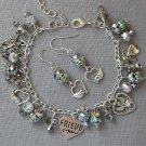 Friend guardian angel silver crystal bead Bracelet Earrings Set