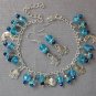 Fairy girl moon star aqua blue crystal bead charm Bracelet Earrings Set