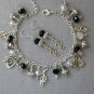 Music note black grey crystal bead charm Bracelet Earrings Set