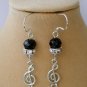 Music note black grey crystal bead charm Bracelet Earrings Set