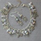 Butterfly charm AB rhinestone crystal bead Bracelet Earrings Set
