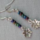 Flower charm iridescent rainbow glass bead earrings