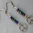 Peace sign charm rainbow iridescent glass bead earrings Peace sign charm rainbow iridescent glass bead earrings