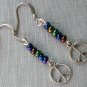 Peace sign charm rainbow iridescent glass bead earrings