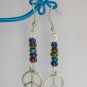 Peace sign charm rainbow iridescent glass bead earrings