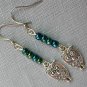 Owl bird charm blue teal glass bead earrings