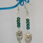 Owl bird charm blue teal glass bead earrings